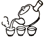 小さめの湯呑み茶碗を用意し、それぞれに7分（約20ml）お湯を注ぎます。残ったお湯は捨てます。